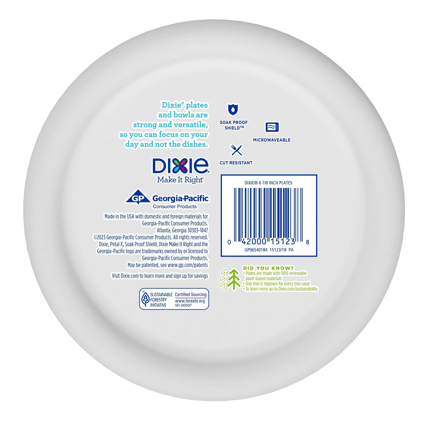 Dixie Disposable Paper Plates, Multicolor, 7 in, 50 Count