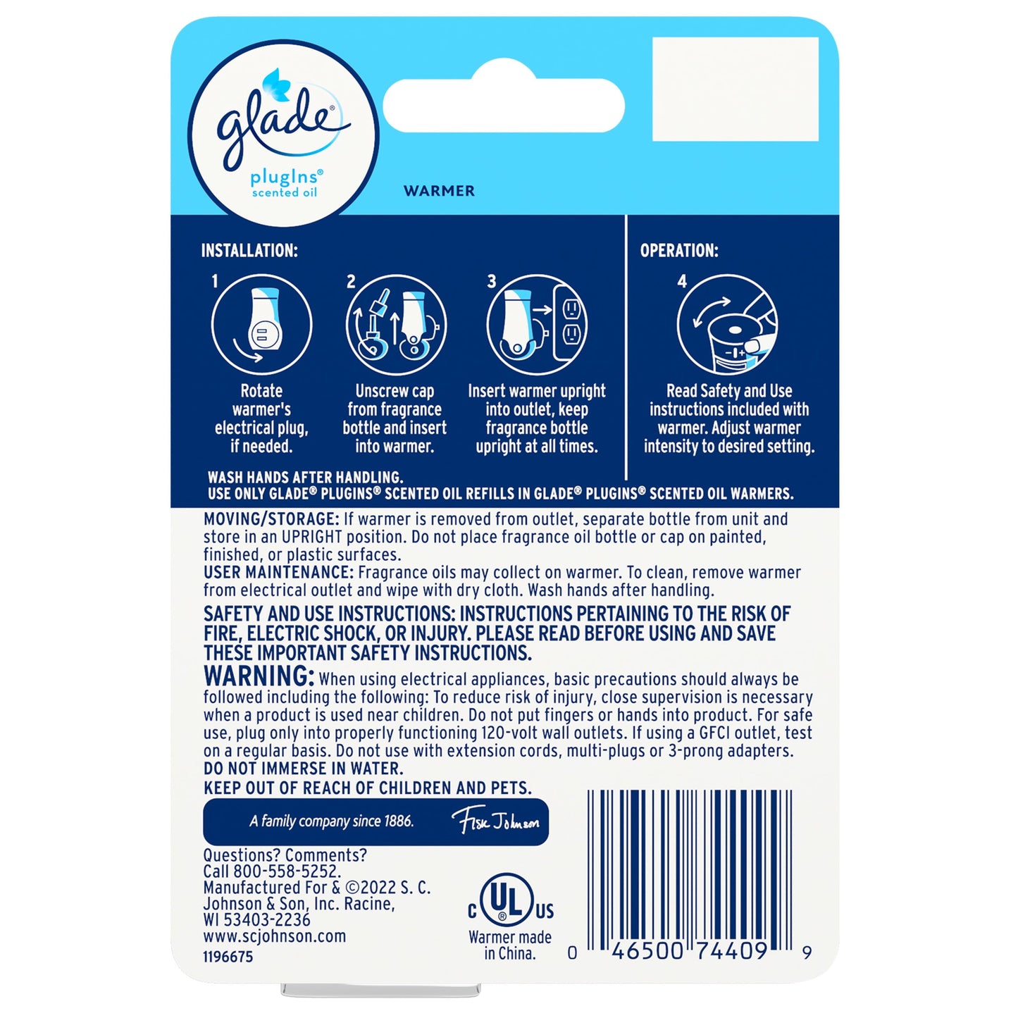 Glade PlugIns Warmer 1 ct, Air Freshener, Holds Essential Oil Infused Wall Plug In Refill