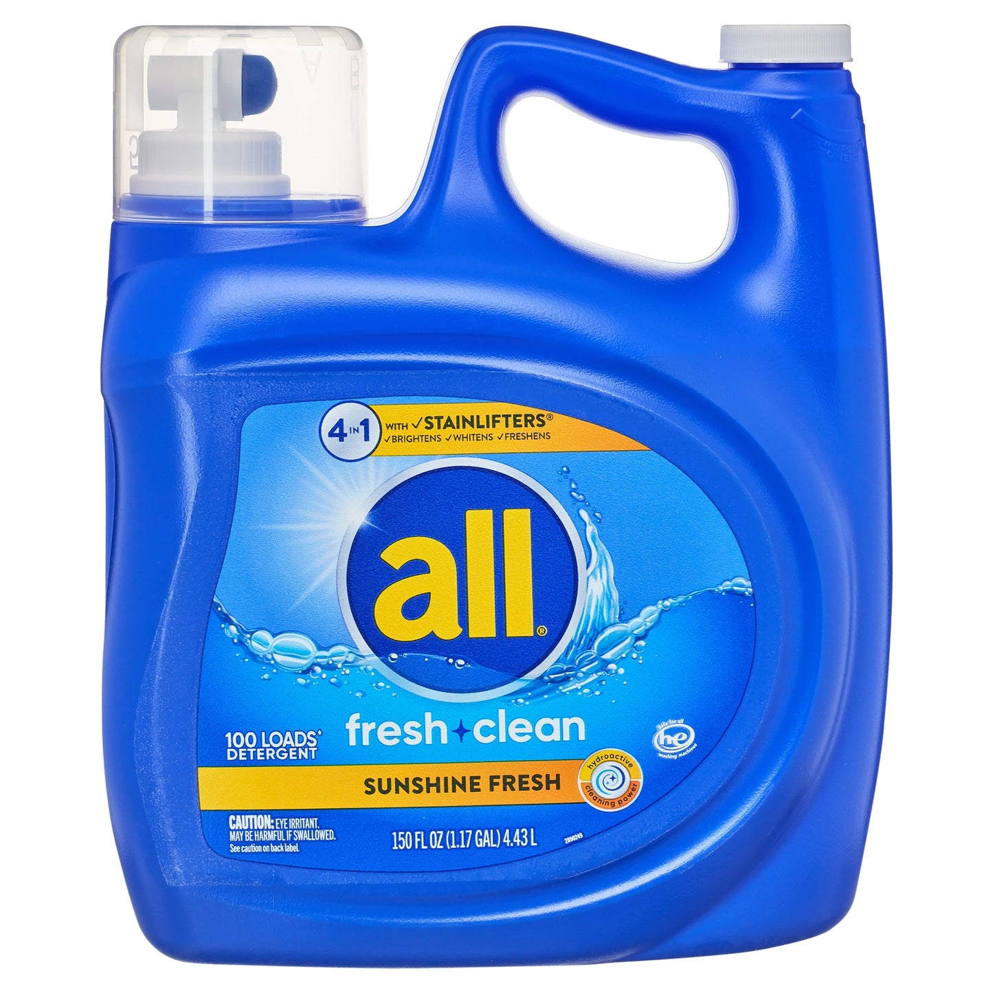 all Liquid Laundry Detergent, 4 in 1 with Stainlifters, Fresh Clean Sunshine Fresh, 150 Ounces, 100 Wash Loads