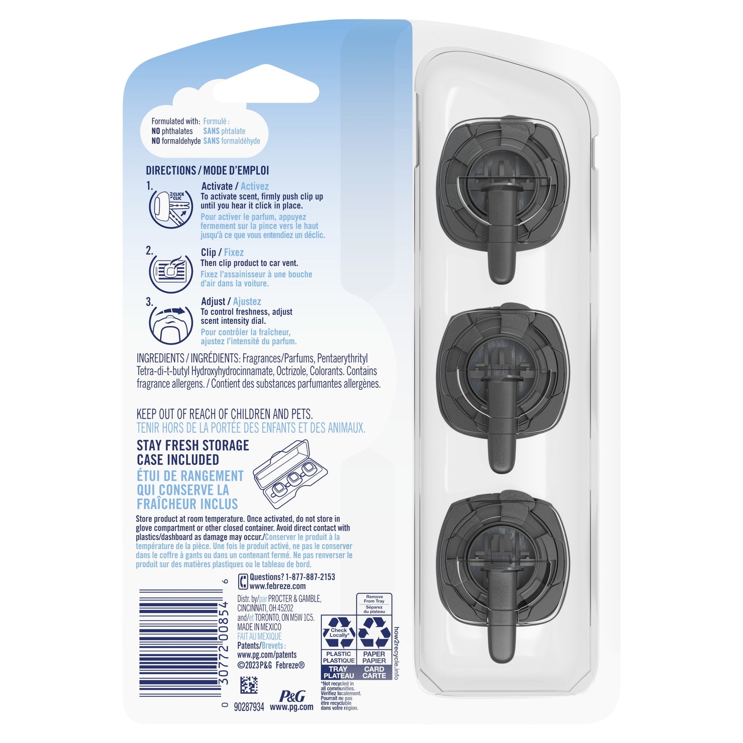 Febreze Car Air Freshener Car Vent Clip Gain Moonlight Breeze Scent, .06 oz., 3 Ct. and Storage Case