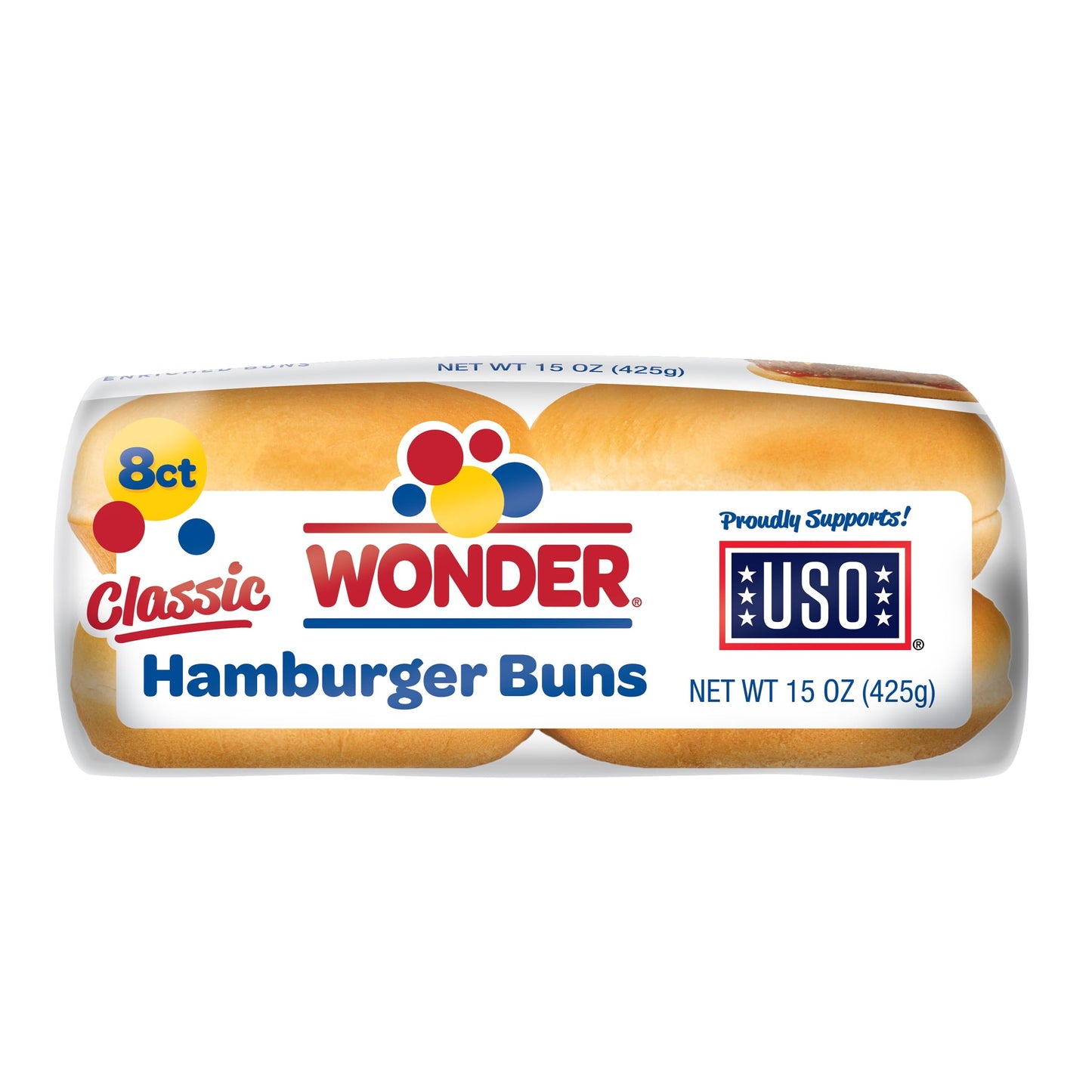 Wonder Bread Classic Extra Soft White Bread Hamburger Buns, 15 oz, 8 Count