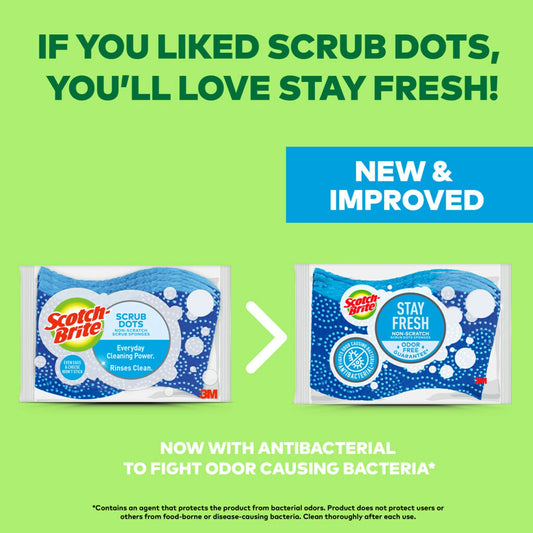 Scotch-Brite Stay Fresh Non-Scratch Scrub Dots Sponges, 3 Scrubbing Sponges