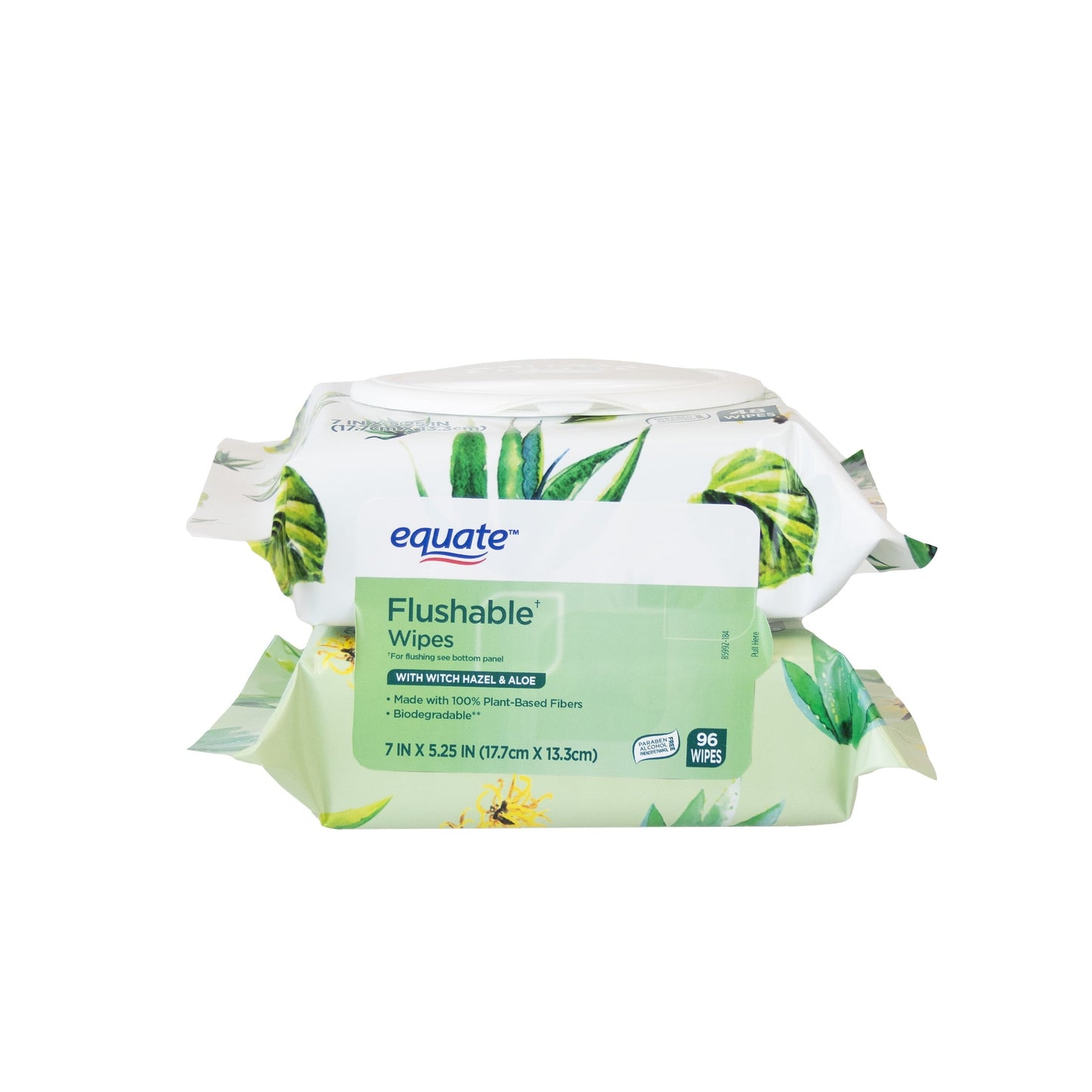 Equate Witch Hazel and Aloe Scent Flushable Wipes, 2 Flip-Top Packs (96 Total Wipes)