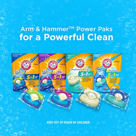 Arm & Hammer Clean Burst 5-in-1 Laundry Detergent Power Paks, High Efficieny (HE), 42 Count