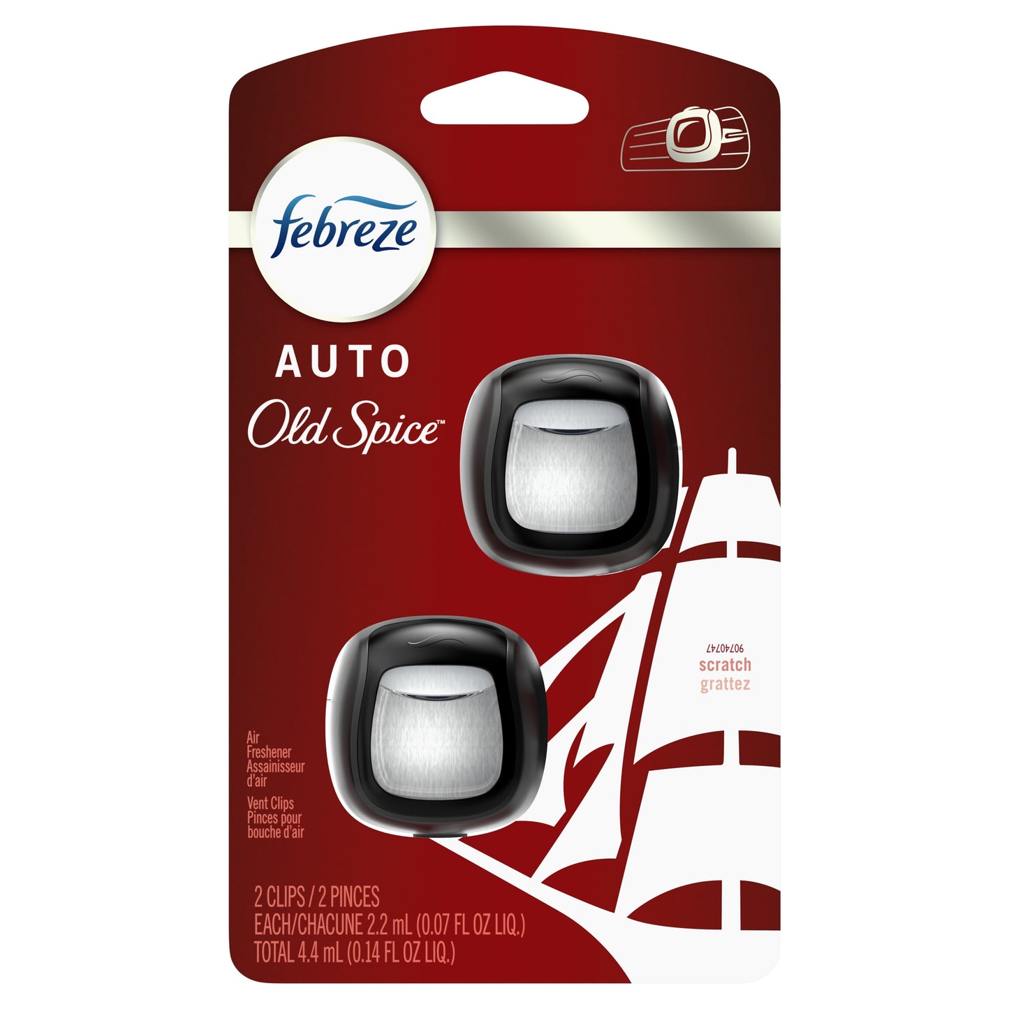 Febreze AUTO Air Freshener Vent Clip Old Spice Scent, .07 oz. Car Vent Clip, Pack of 2