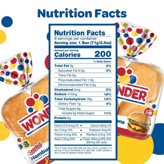 Wonder Bread Jumbo Seeded White Bread Hamburger Buns, 15 oz, 8 Count