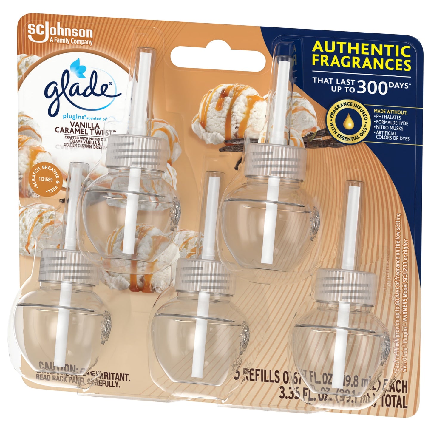 Glade PlugIns Scented Oil 5 Refills, Air Freshener, Vanilla Caramel Twist, 5 x 0.67 oz