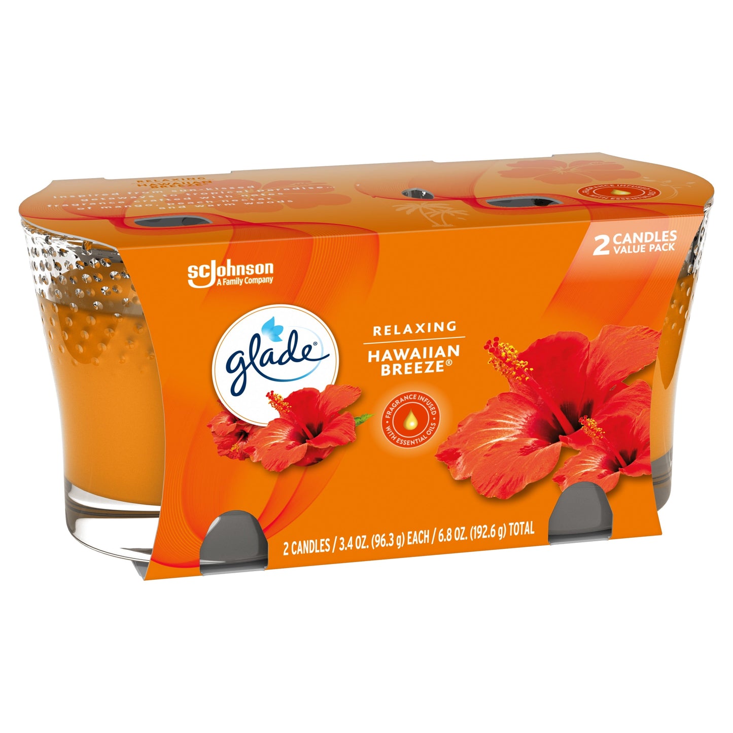 Glade Jar Candle 2 ct, Hawaiian Breeze, 6.8 oz. Total, Air Freshener, Wax Infused with Essential Oils