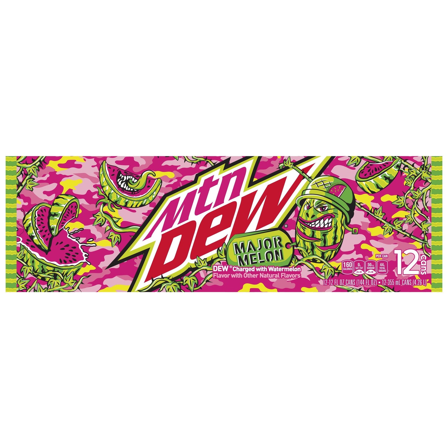 Mountain Dew Major Melon Watermelon Citrus Soda Pop, 12 oz, 12 Pack Cans