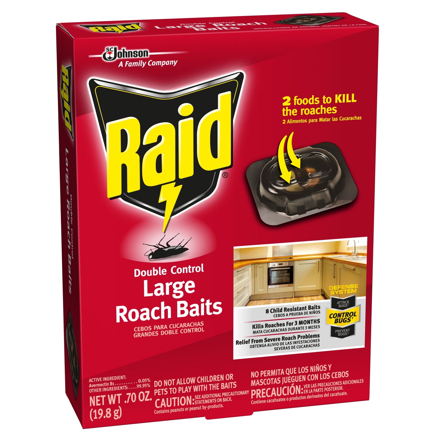 Raid® Double Control Large Roach Baits, Kills Cockroaches and Bugs, 8 Bait Stations