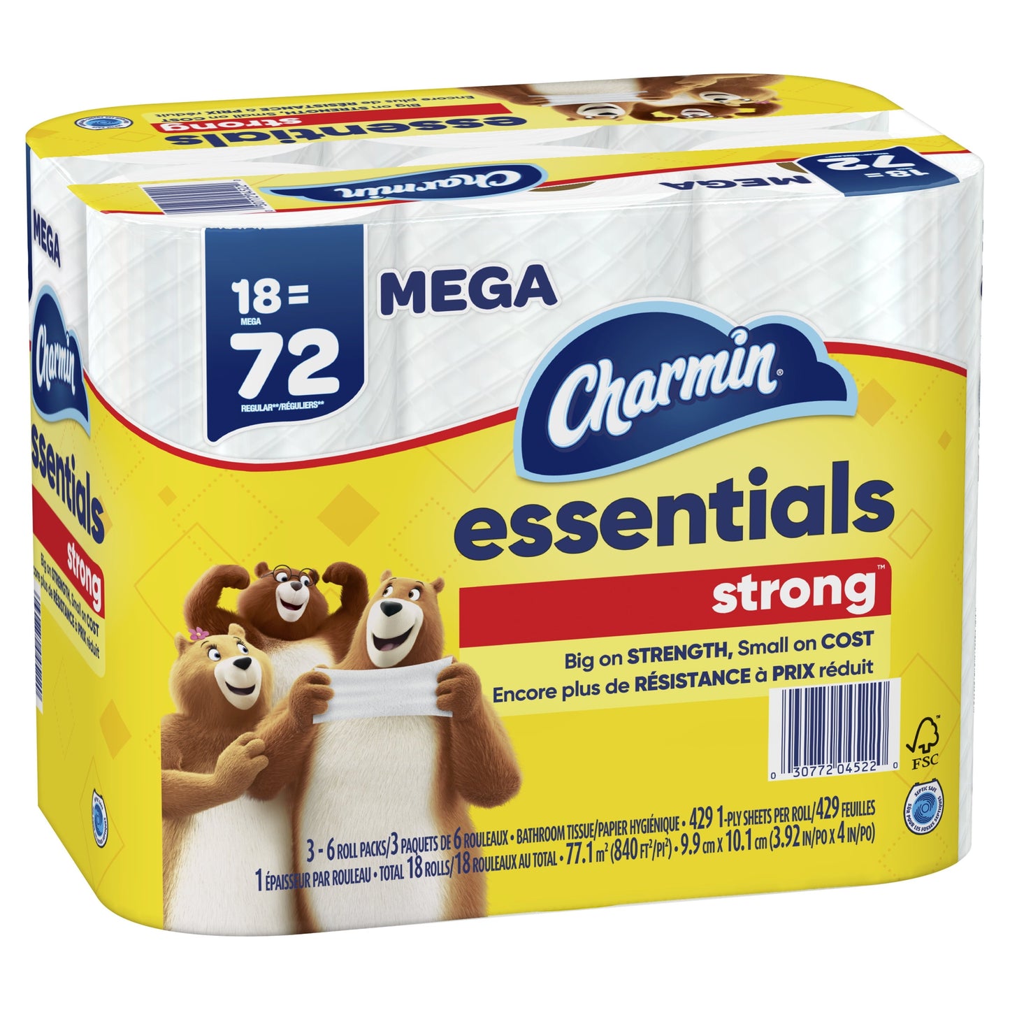 Charmin Essentials Strong Toilet Paper, 18 Mega Rolls