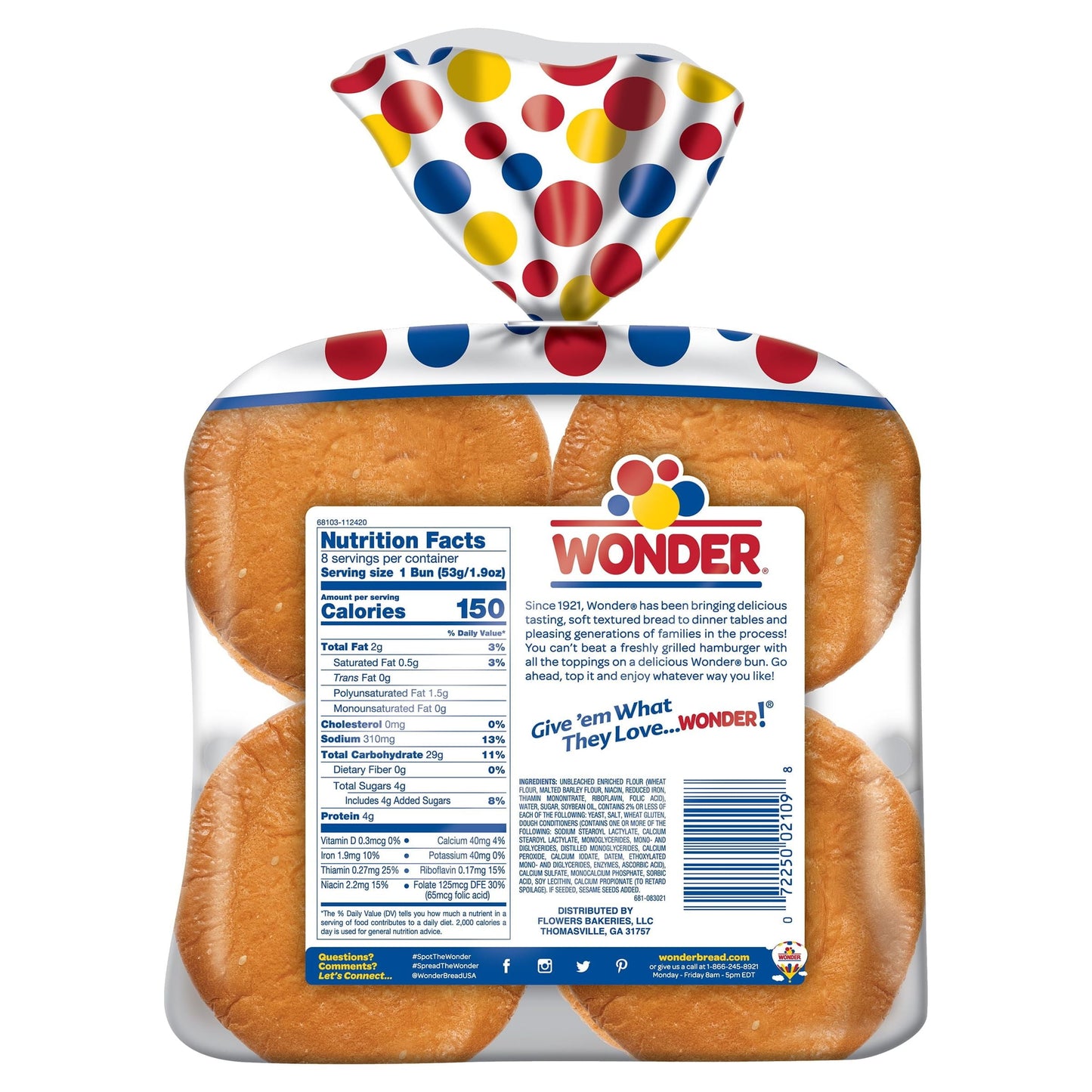 Wonder Bread Classic Extra Soft White Bread Hamburger Buns, 15 oz, 8 Count