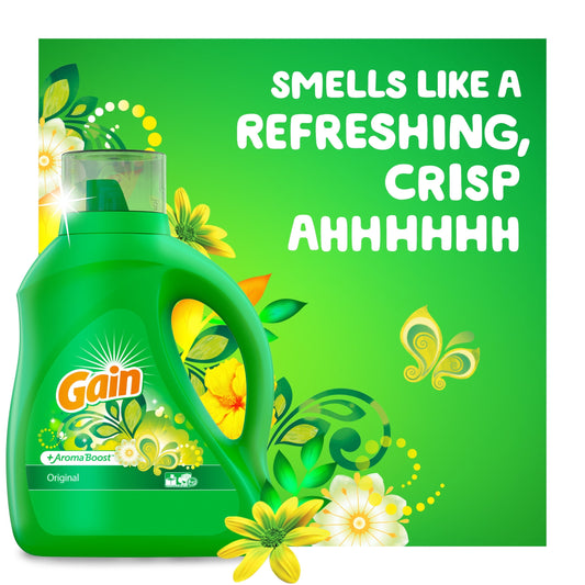 Gain + Aroma Boost Liquid Laundry Detergent, Original Scent, 32 Loads, 46 fl oz, HE Compatible