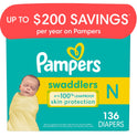 Pampers Swaddlers Diapers, Newborn, 136 Count