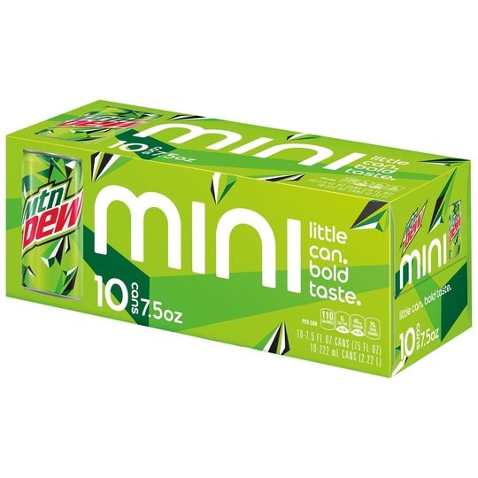 Mountain Dew Citrus Soda Pop, 7.5 oz, 10 Pack Mini Cans