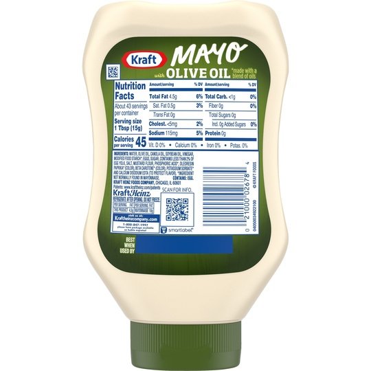 Kraft Mayo with Olive Oil Reduced Fat Mayonnaise Squeeze Bottle, 22 fl oz