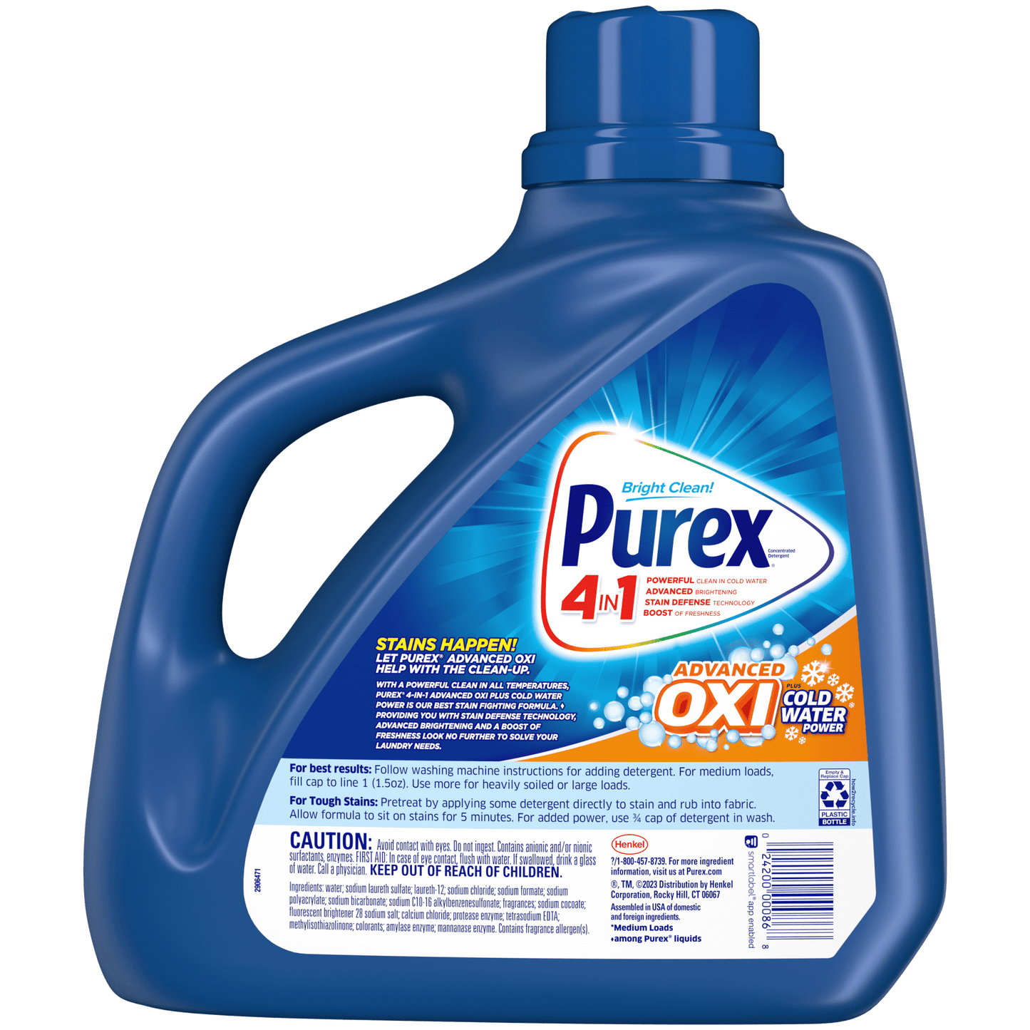 Purex Liquid Laundry Detergent Plus OXI, Stain Defense Technology, 128 Fluid Ounces, 85 Wash Loads