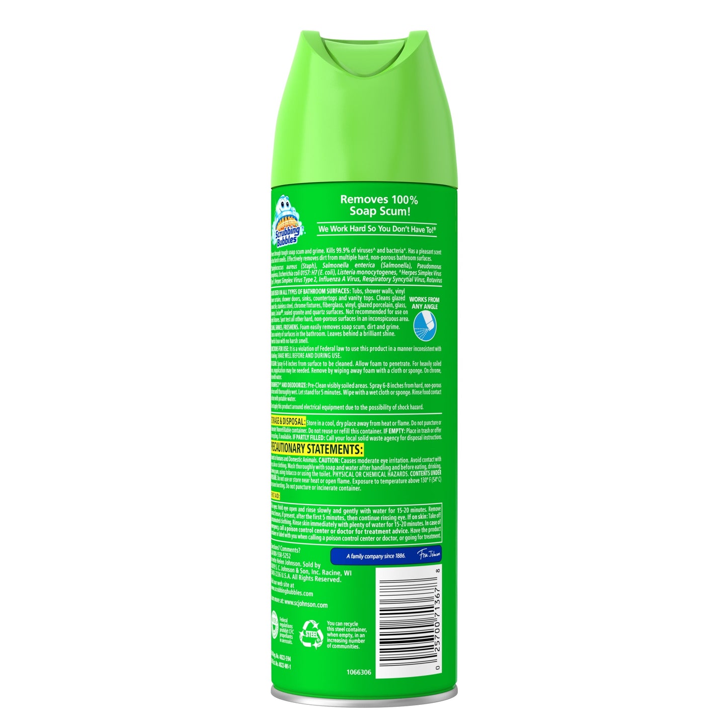 Scrubbing Bubbles Bathroom Grime Fighter Aerosol, Disinfectant Spray; Effective Tile, Bathtub, Shower and Overall Bathroom Cleaner (1 Aerosol Spray), Rainshower, 20 Oz