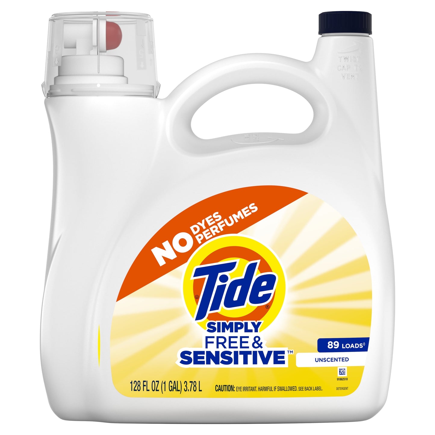 Tide Simply Liquid Laundry Detergent, Free & Sensitive, 128 fl oz, 89 Loads