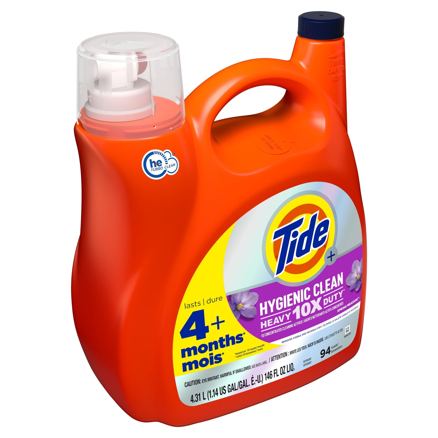 Tide Hygienic Clean Liquid Laundry Detergent, Spring Meadow, 94 Loads, 146 oz