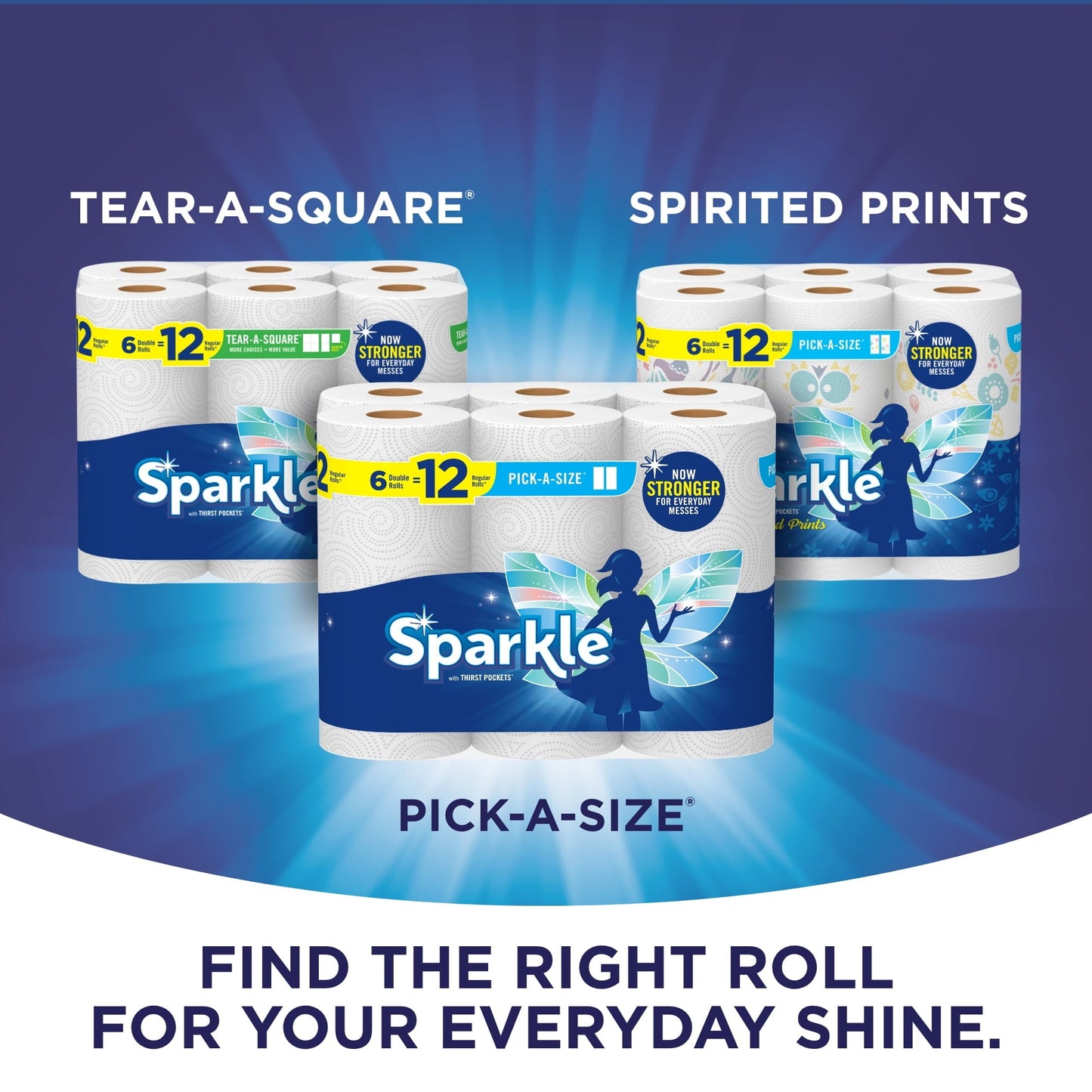 Sparkle Tear-a-Square Paper Towels, White, 6 Double Rolls