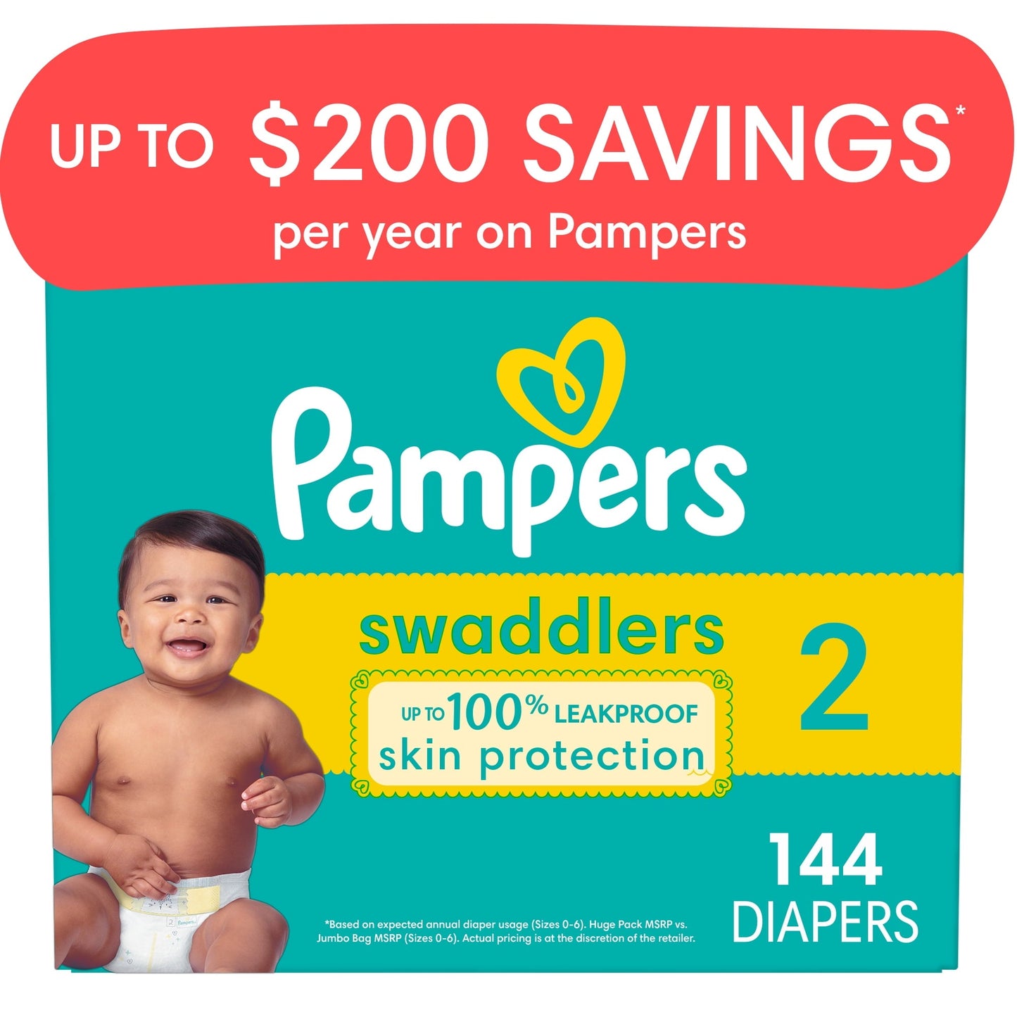 Pampers Swaddlers Diapers, Size 2, 144 Count