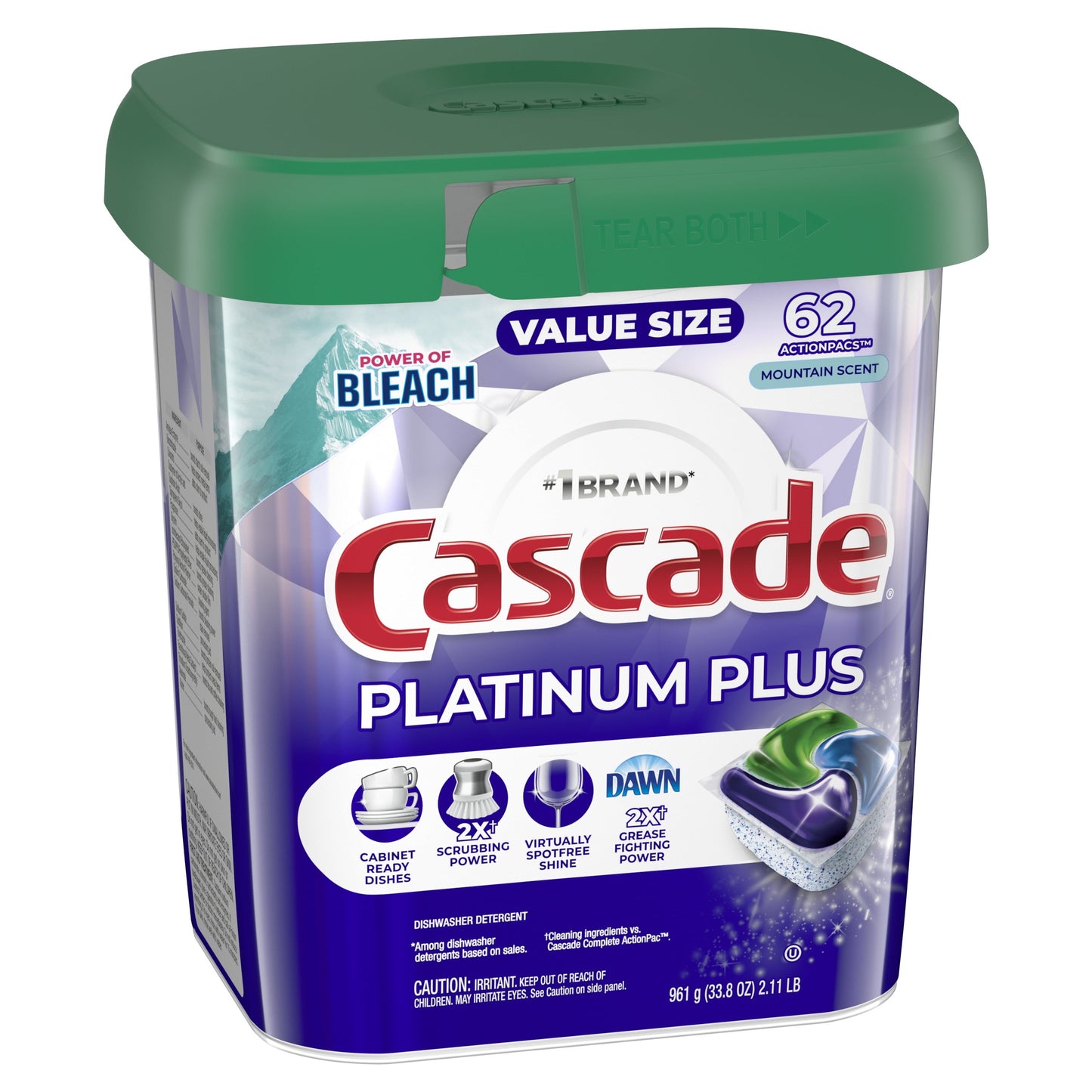 Cascade Platinum Plus Dishwasher Detergent Pacs, Mountain Scent, 62 Count