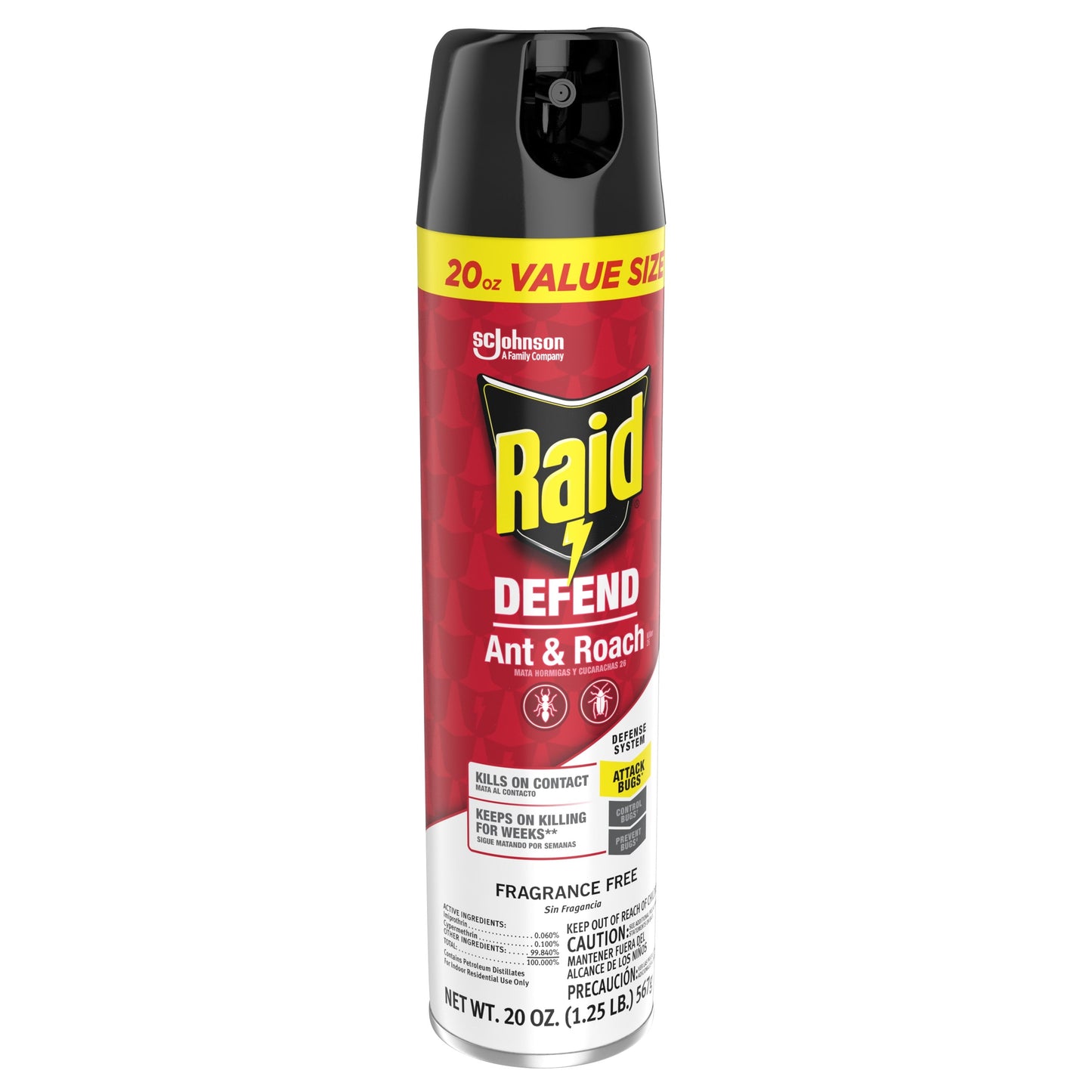 Raid Defend Ant and Roach Killer, Insect Killer Spray, Fragrance-Free, 20 oz, 2 Count