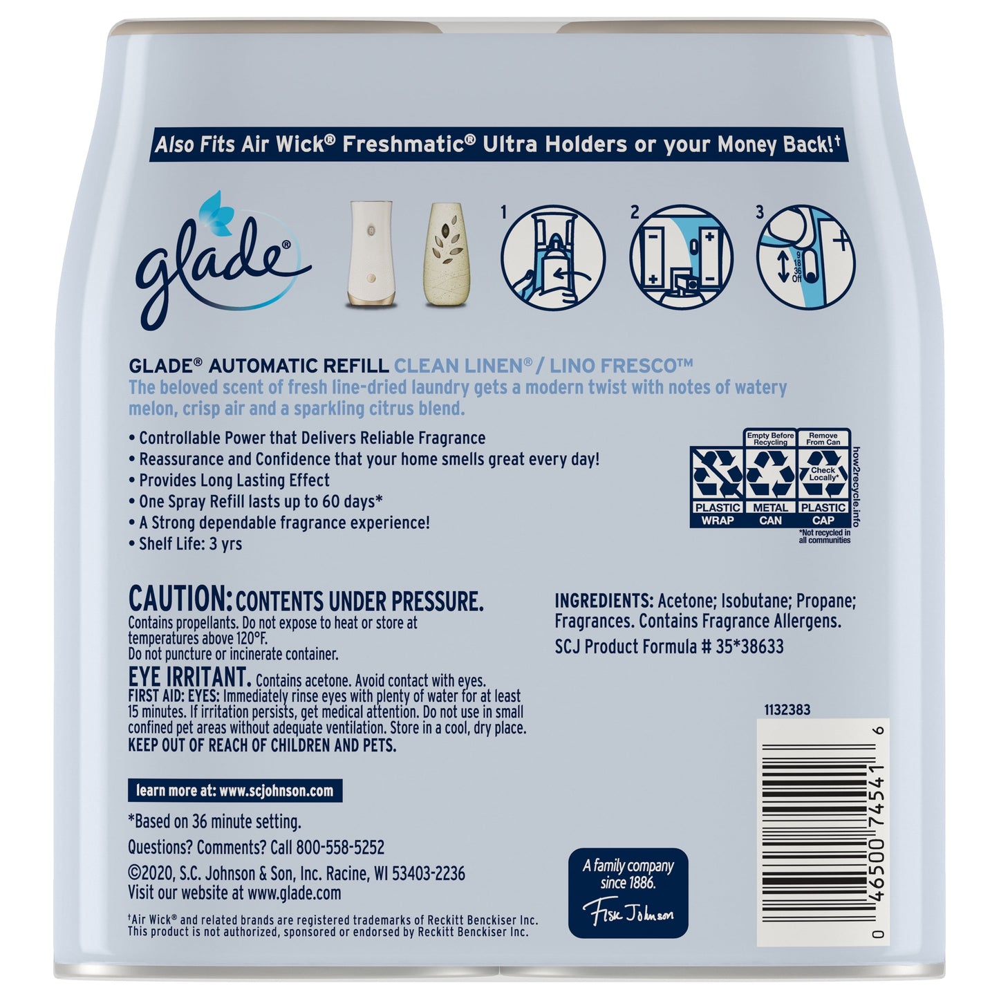 Glade Automatic Air Freshener Refill Spray Value Pack, Clean Linen, 2 Count