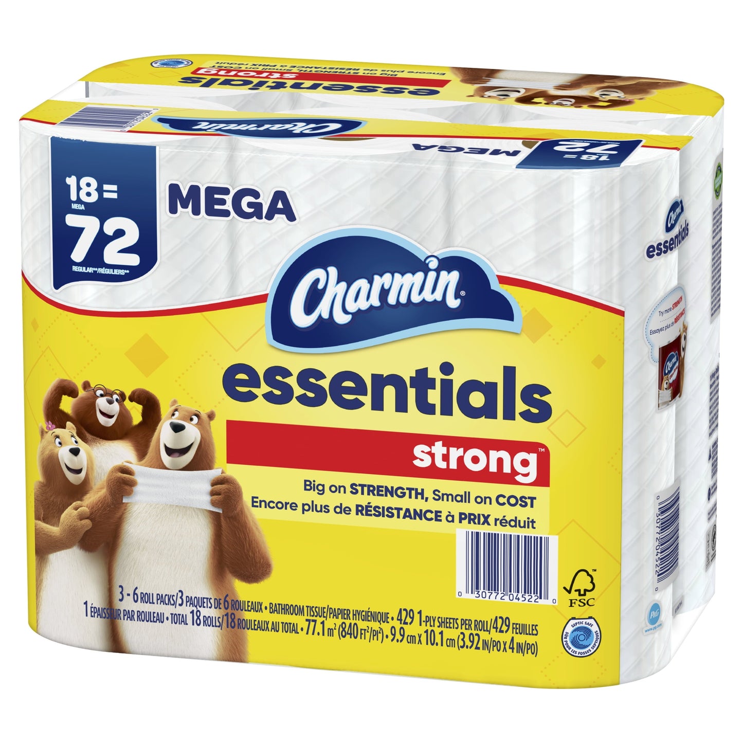 Charmin Essentials Strong Toilet Paper, 18 Mega Rolls