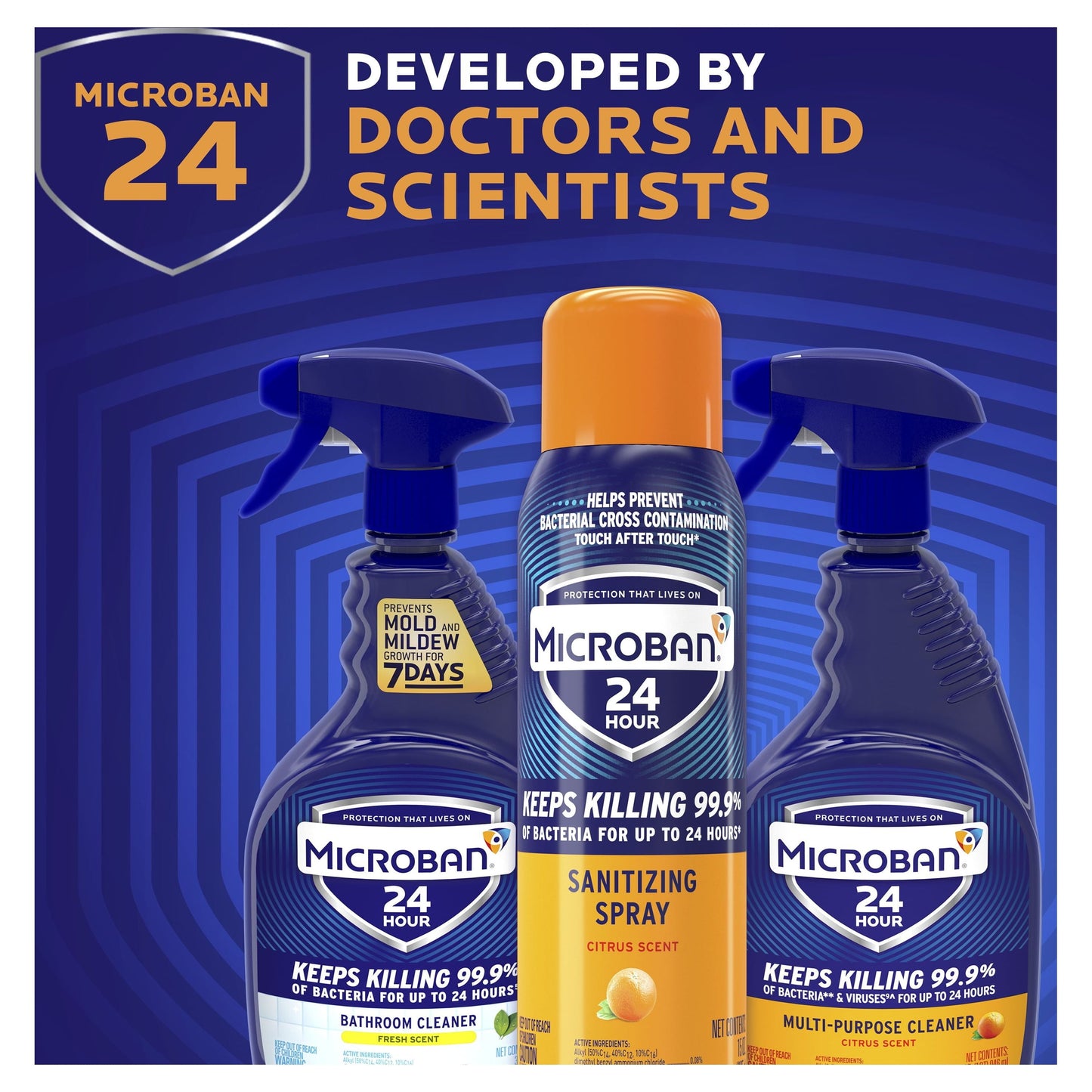 Microban 24 Hour Multi-Purpose Cleaner and Disinfectant Spray, Fresh Scent, 32 fl oz