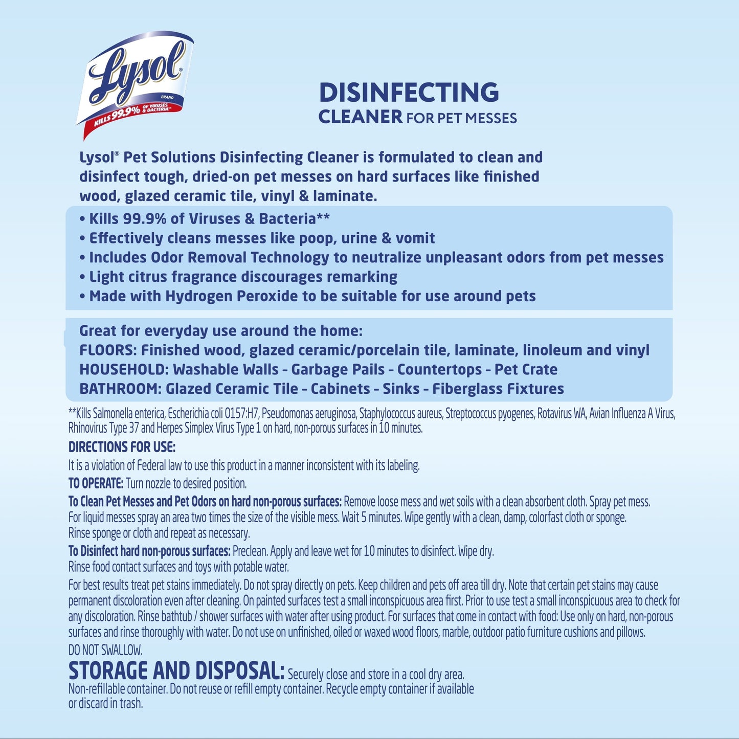 Lysol Pet Solutions –Disinfecting Cleaner, Citrus Blossom Scent, 32 FL OZ.