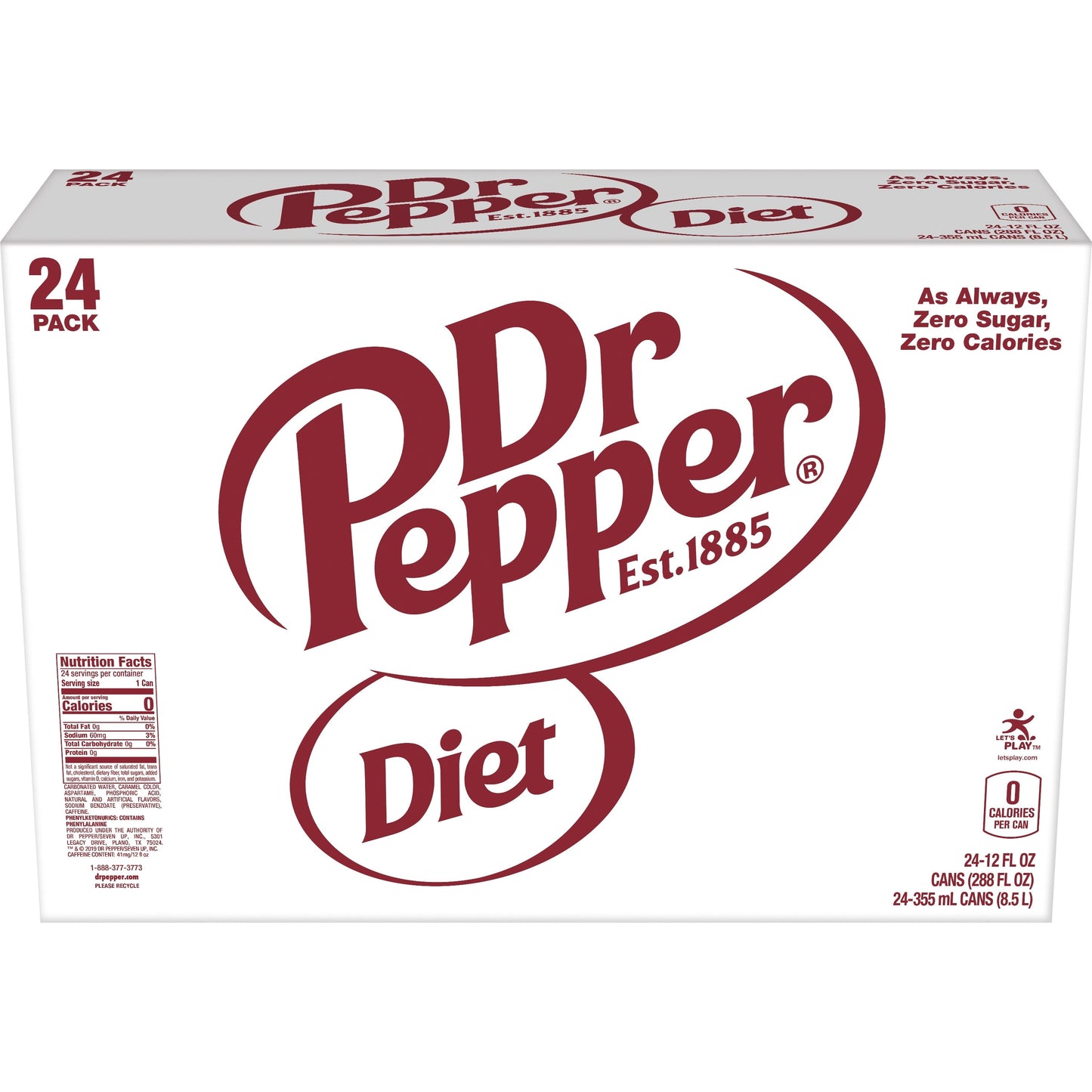 Diet Dr Pepper Soda, 12 fl oz cans, 24 pack