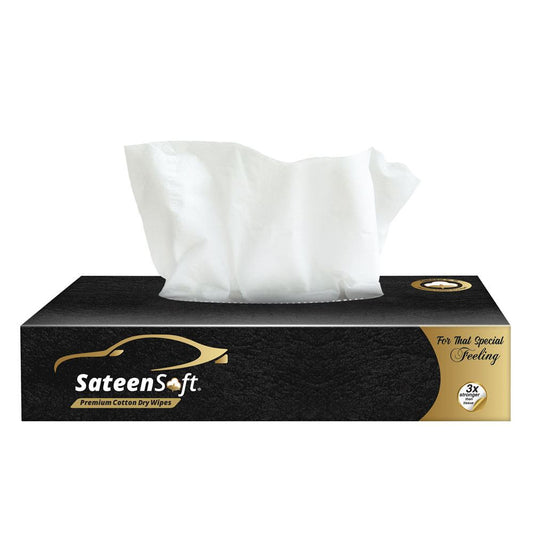 SATEENSOFT CAR PACK PREMIUM COTTON DRY TISSUE WIPES BOX 45S