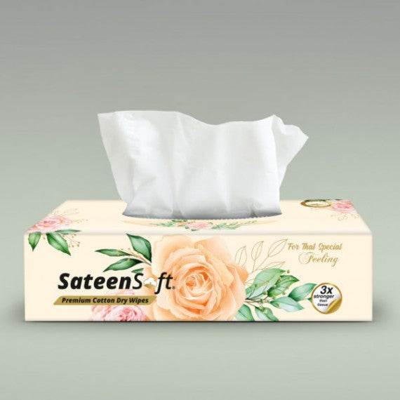 SATEENSOFT GRANDE PREMIUM COTTON DRY TISSUE WIPES BOX 75S